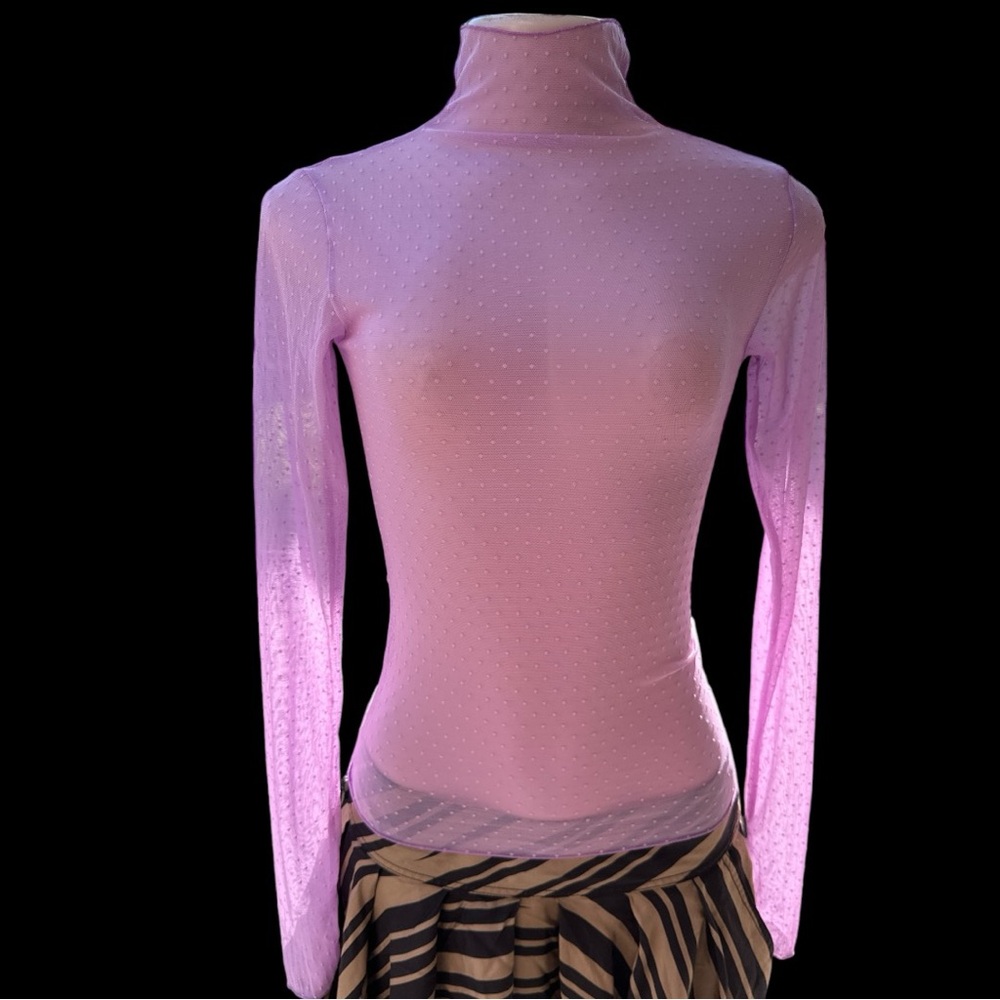Free People On The Dot Mesh Turtleneck Top XS Bubble Tea